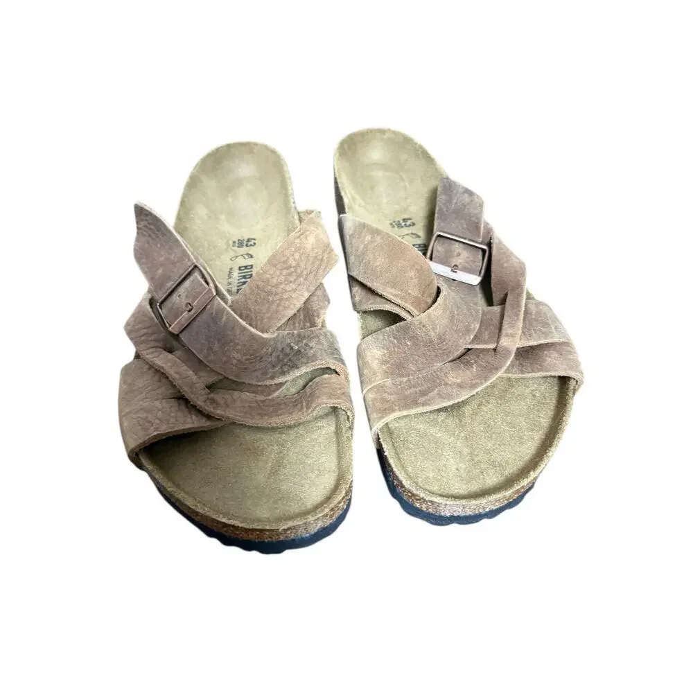 Birkenstock Lugano Woven Strappy Leather Slip On Footbed Boho Sandals Unisex 10